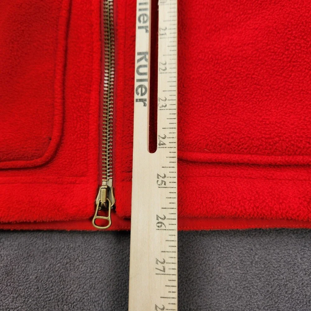 Vintage Polo Ralph Lauren Fleece Jacket Mens Small Red Full Zip‎ Leather Trim